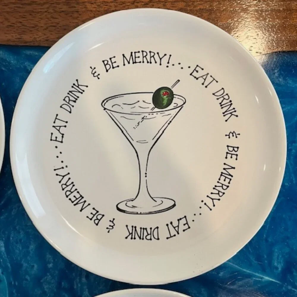 Set of (4) Eat, Drink & Be Merry Cocktail Plates International Silver Co